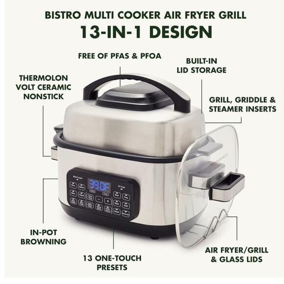 NEW GreenPan Stainless Steel 13-IN-1 MULTI COOKER AIR FRYER GRILL & MORE - Picture 4 of 16